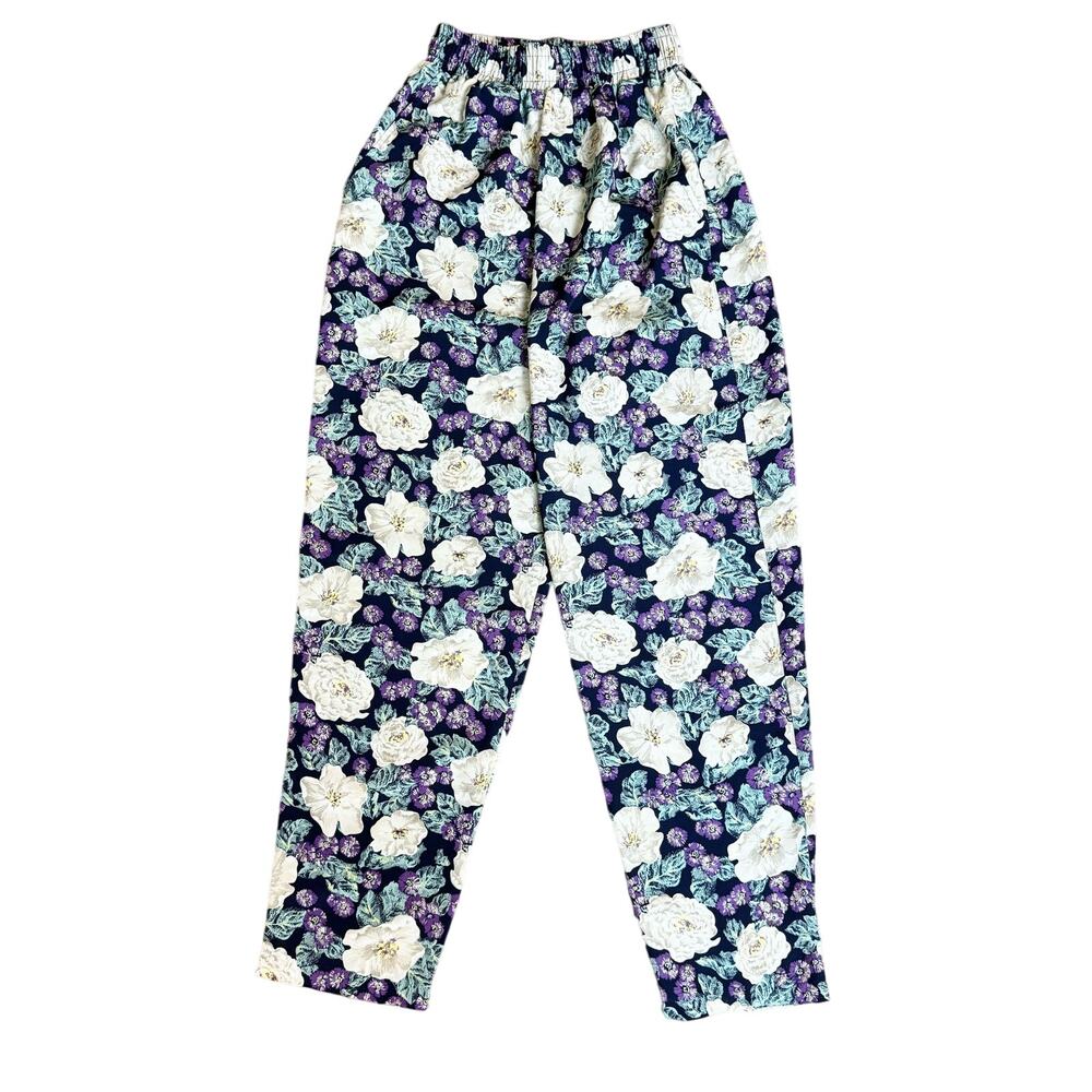Mark &‎ Company Vintage Large Purple White floral print peg leg pants SMALL